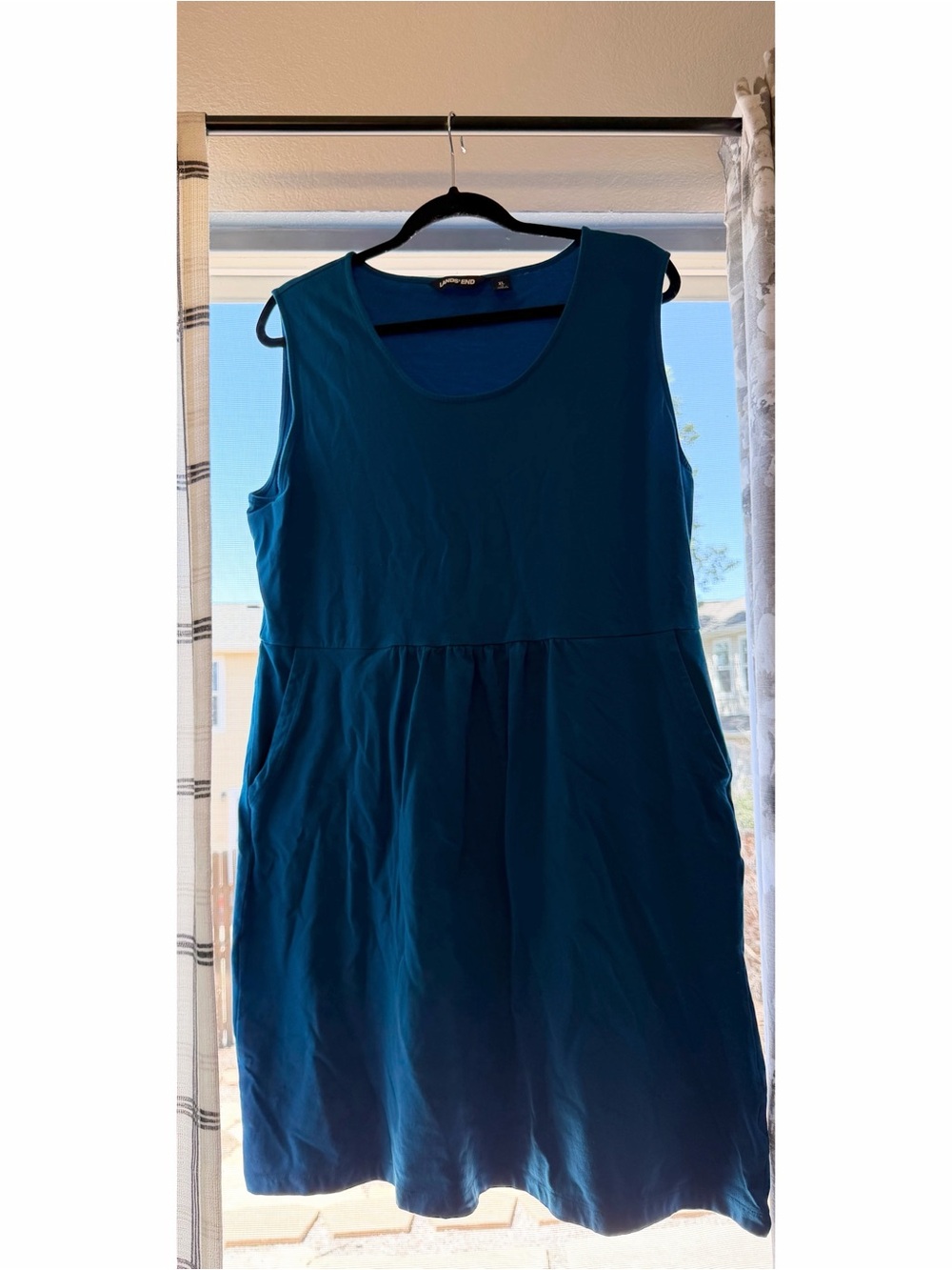 Lands' End Teal Blue Sleeveless Casual Dress with pockets